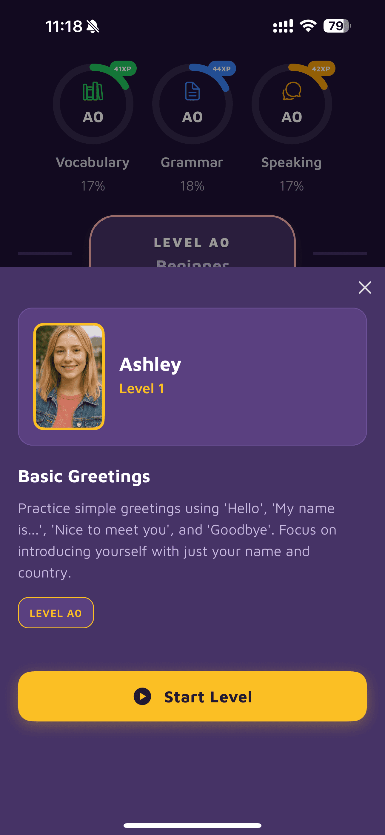 Talkparty speaking practice screenshot — character selection